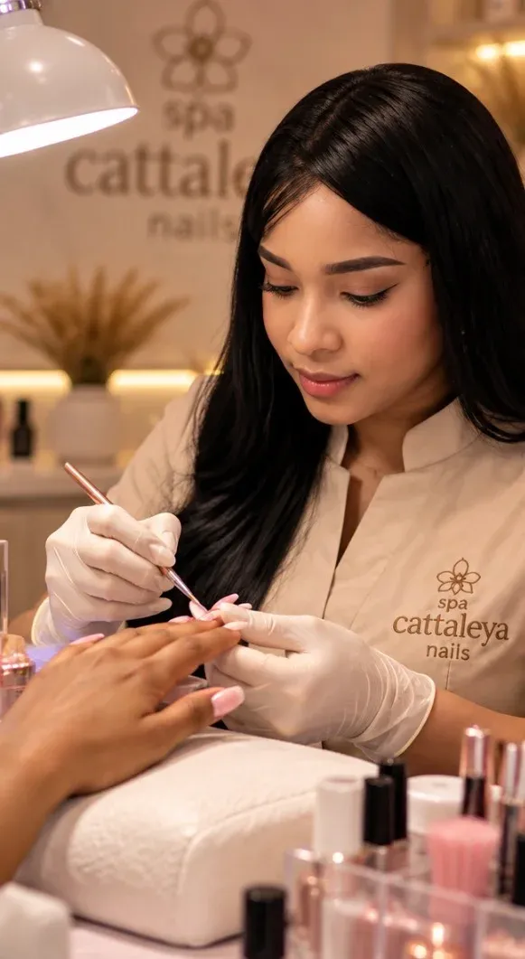 Juliana haciendo una manicure con guantes y herramientas esterilizadas