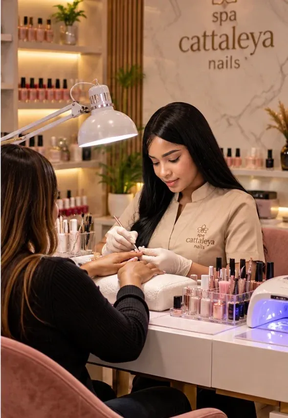 Juliana atendiendo a una clienta en Spa Cattaleya Nails